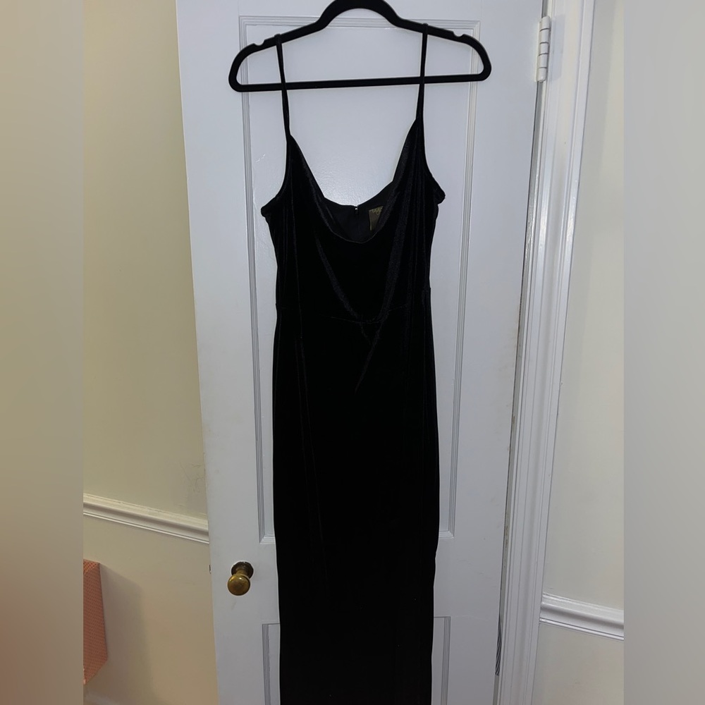 Black Cowl Neck Solid Velvet Dress